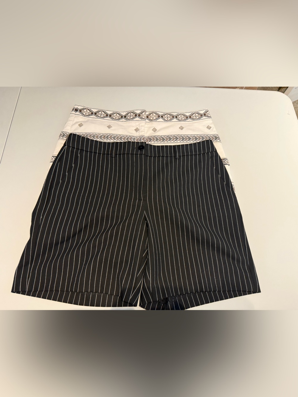 Shorts Bundle- White House Black Market Black Pinstripe 7” & White Bohemian 5”